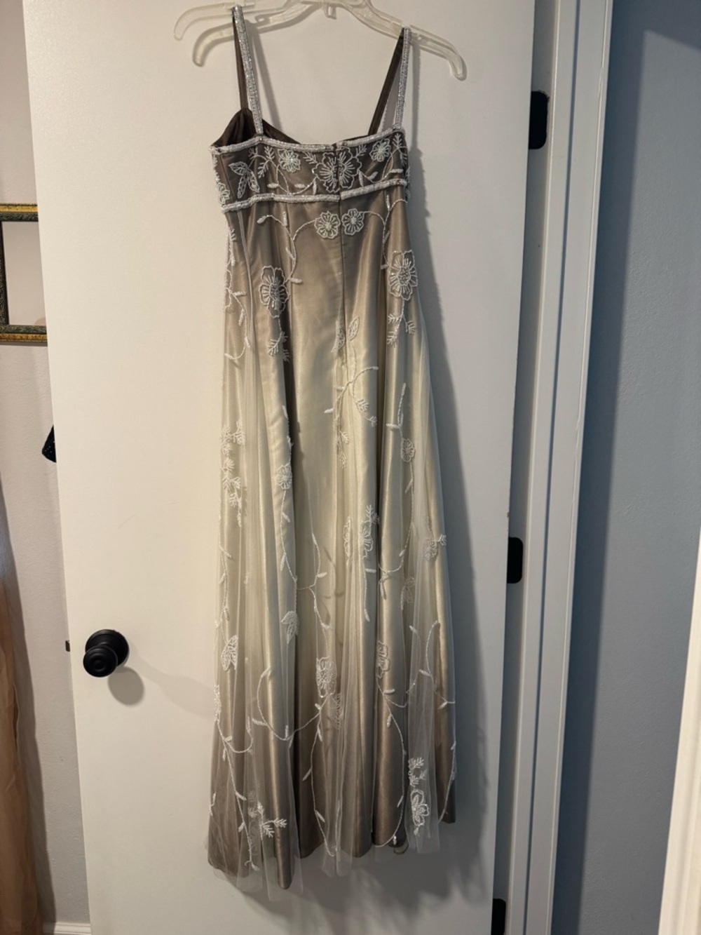 Caché Embroidered Satin Slip Dress in Ombre Champagne - Picture 2 of 6